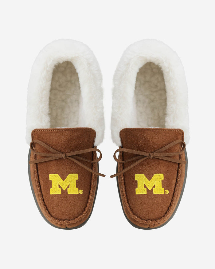 Michigan Wolverines Womens Tan Moccasin Slipper FOCO - FOCO.com