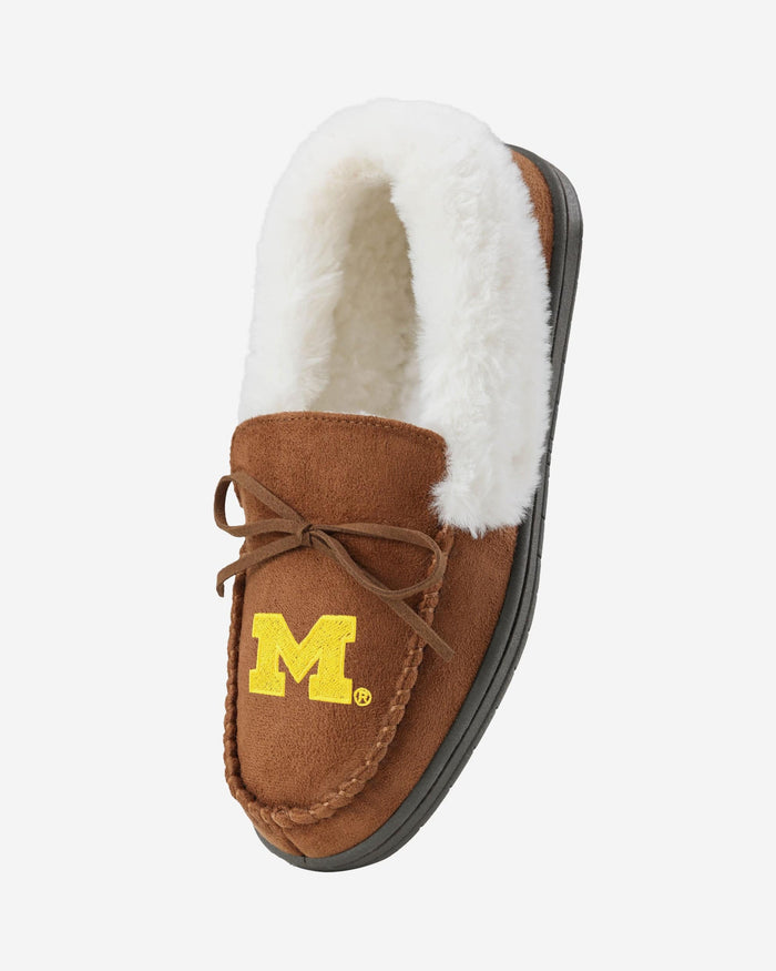 Michigan Wolverines Womens Tan Moccasin Slipper FOCO - FOCO.com