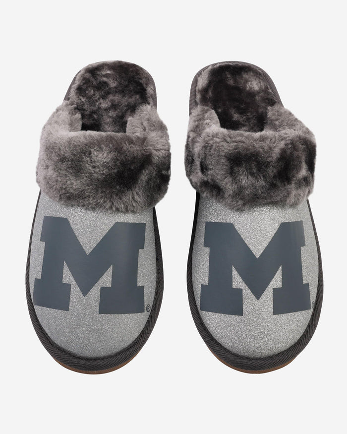 Michigan Wolverines Womens Glitter Open Back Fur Moccasin Slipper FOCO - FOCO.com