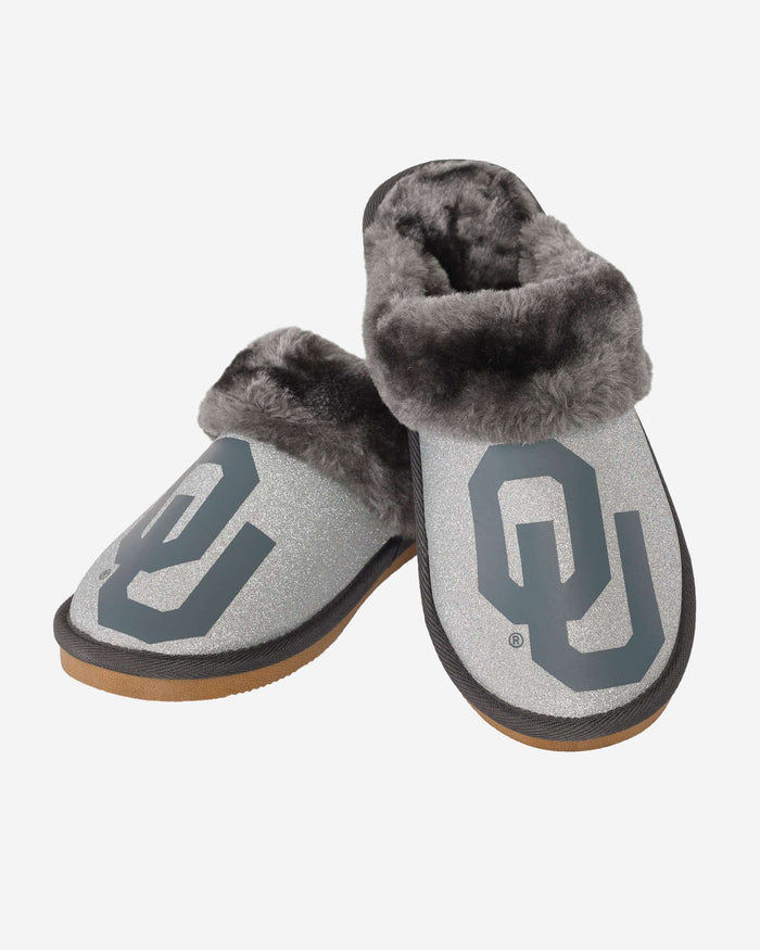 Oklahoma Sooners Womens Glitter Open Back Fur Moccasin Slipper FOCO - FOCO.com