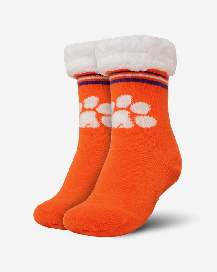 Clemson Tigers Womens Stripe Logo Tall Footy Slipper Socks FOCO - FOCO.com