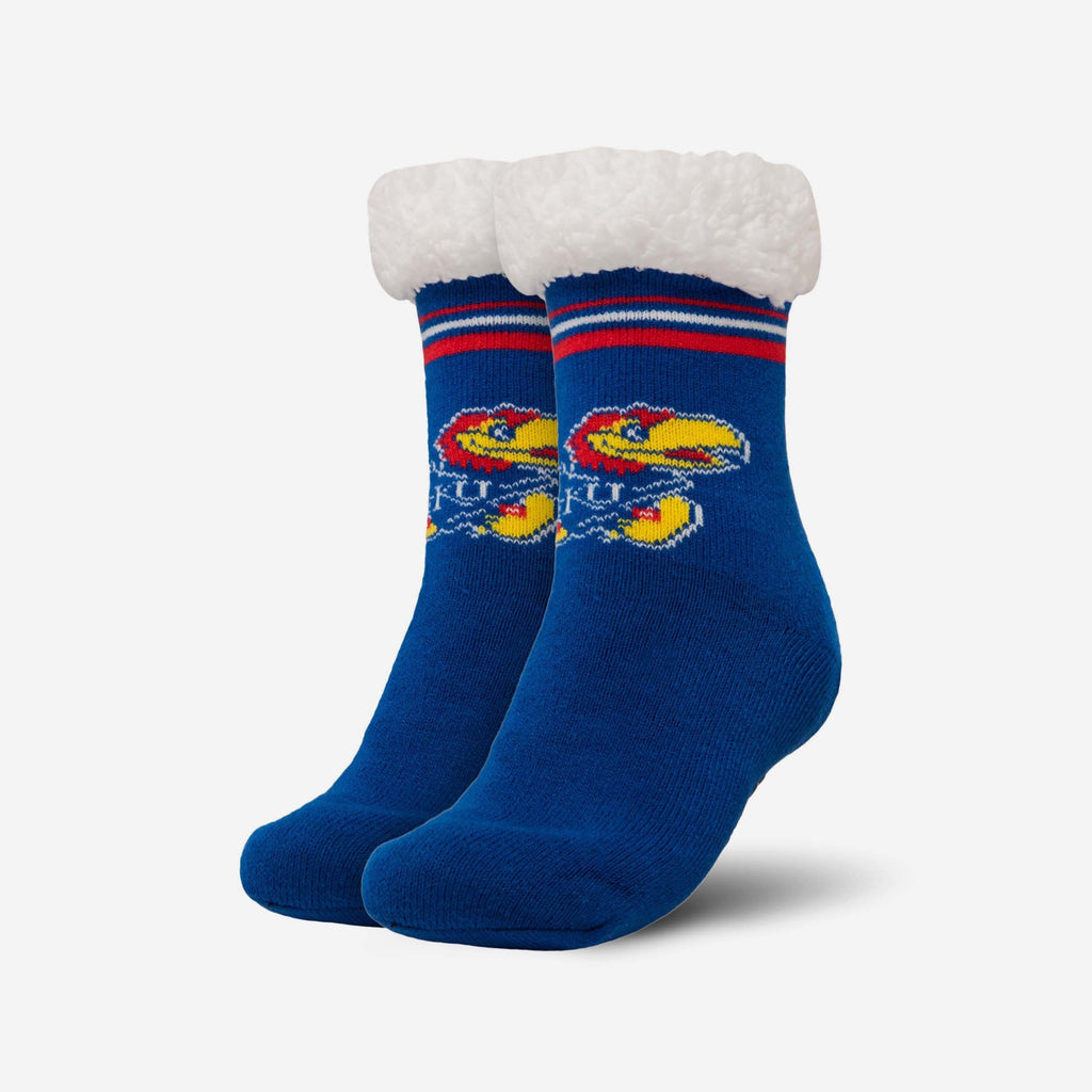 Kansas Jayhawks Womens Stripe Logo Tall Footy Slipper Socks FOCO - FOCO.com