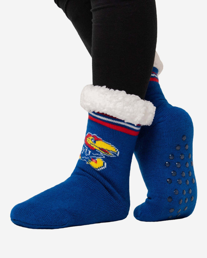 Kansas Jayhawks Womens Stripe Logo Tall Footy Slipper Socks FOCO - FOCO.com