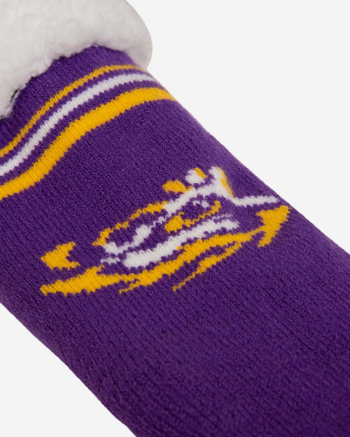 LSU Tigers Womens Stripe Logo Tall Footy Slipper Socks FOCO - FOCO.com