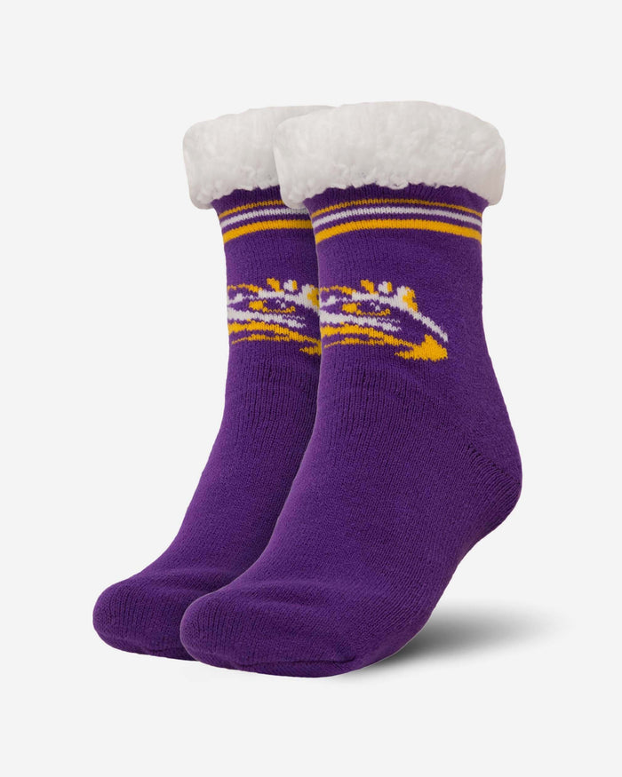 LSU Tigers Womens Stripe Logo Tall Footy Slipper Socks FOCO - FOCO.com