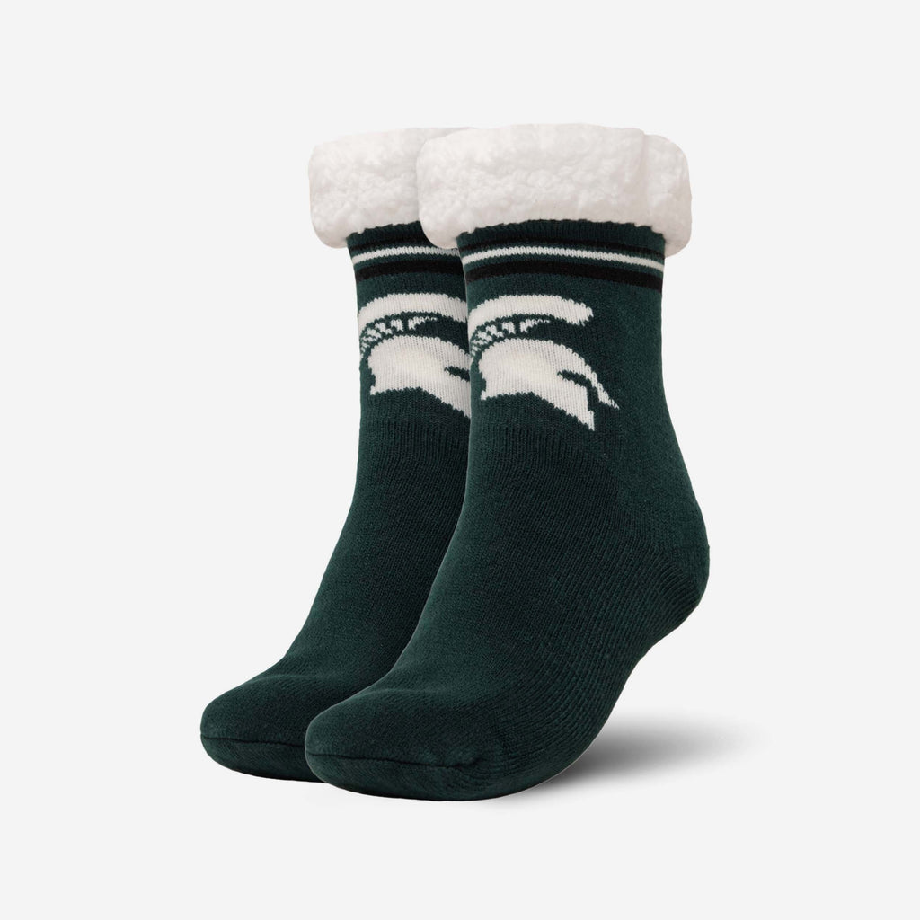 Michigan State Spartans Womens Stripe Logo Tall Footy Slipper Socks FOCO - FOCO.com