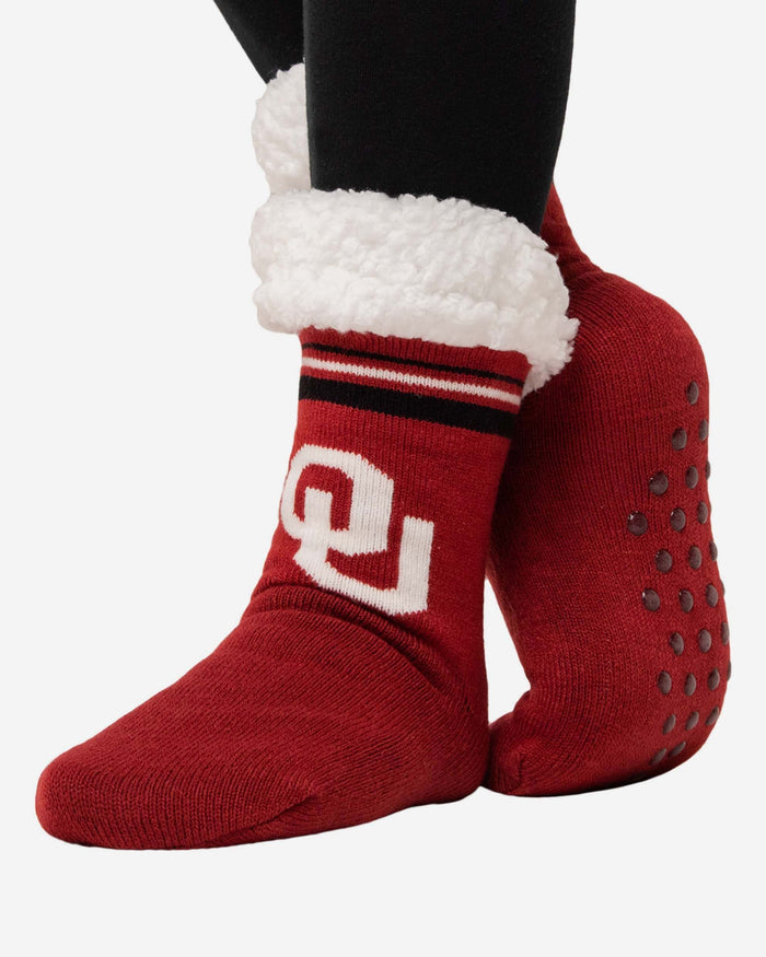 Oklahoma Sooners Womens Stripe Logo Tall Footy Slipper Socks FOCO - FOCO.com