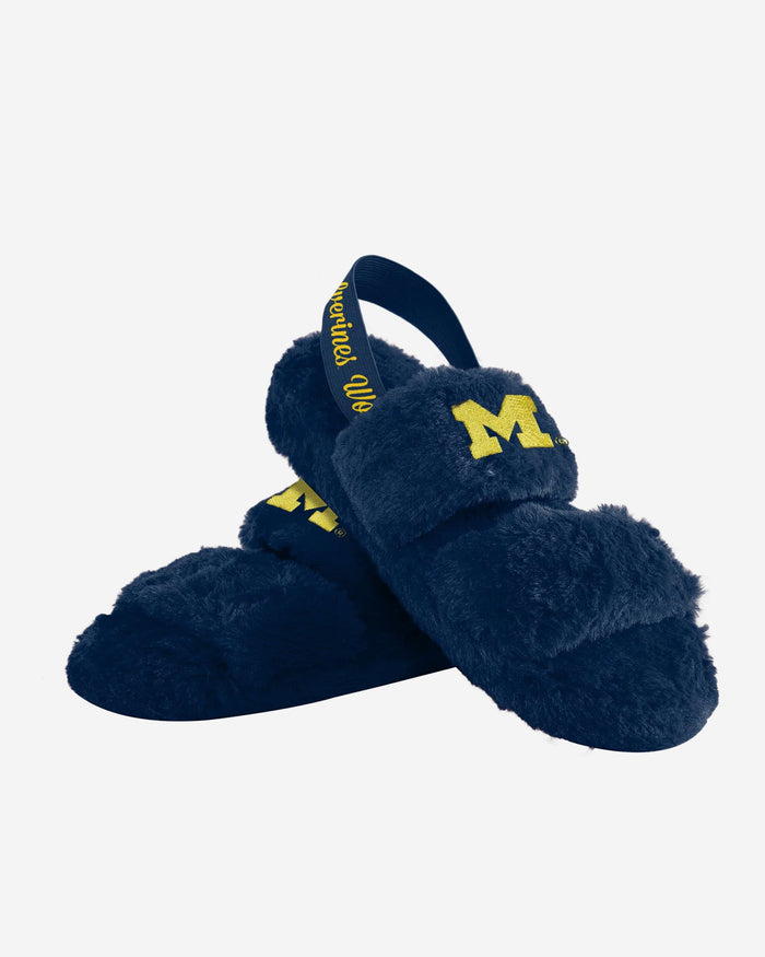 Michigan Wolverines Womens Heel Strap Wordmark Fur Slide FOCO - FOCO.com