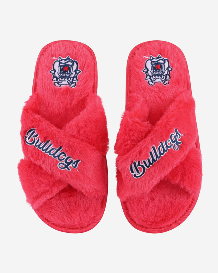 Fresno State Bulldogs Womens Script Wordmark Fur Cross Slide FOCO S - FOCO.com