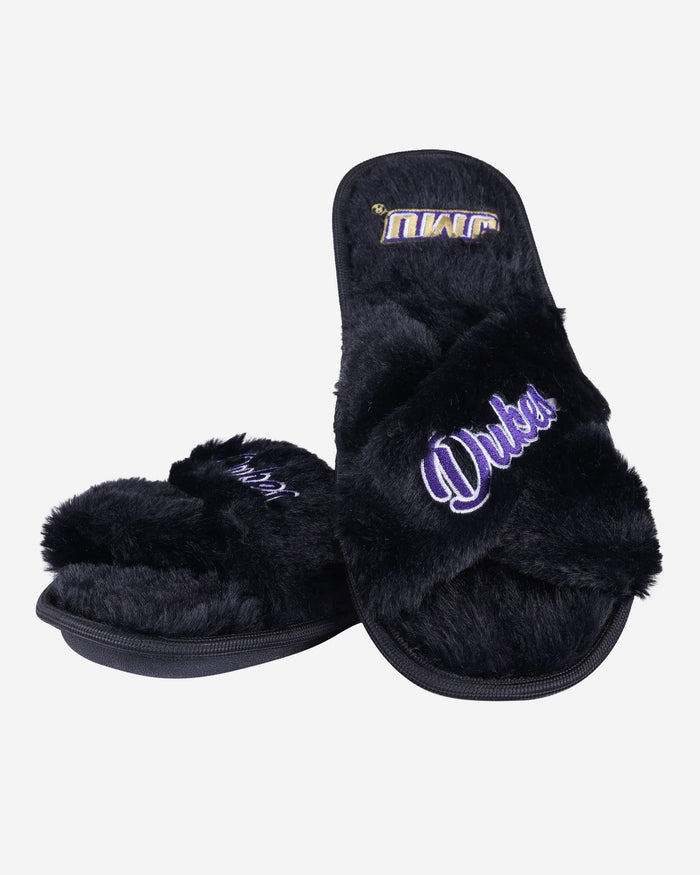 James Madison Dukes Womens Script Wordmark Fur Cross Slide FOCO - FOCO.com