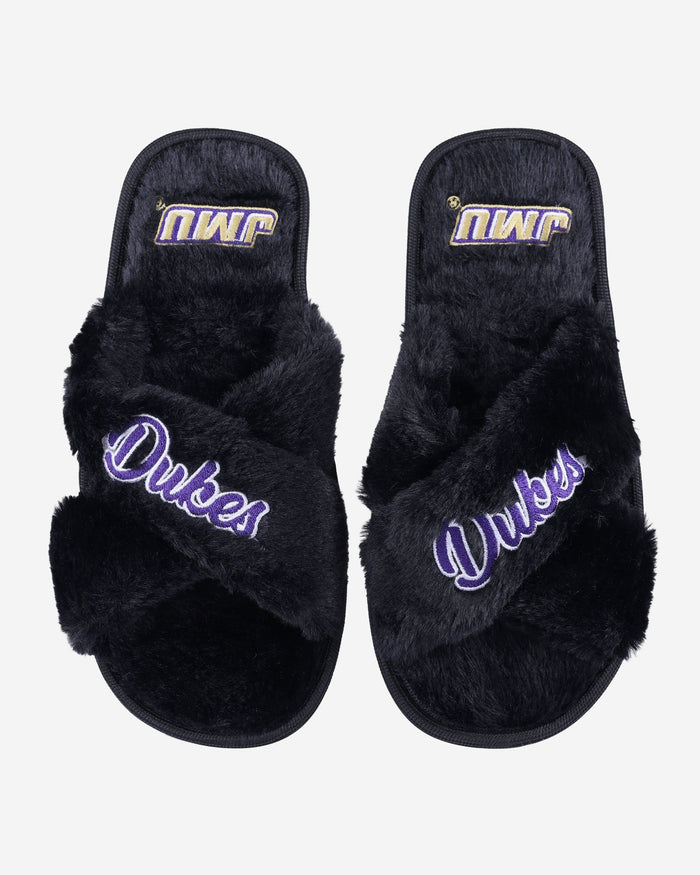 James Madison Dukes Womens Script Wordmark Fur Cross Slide FOCO S - FOCO.com