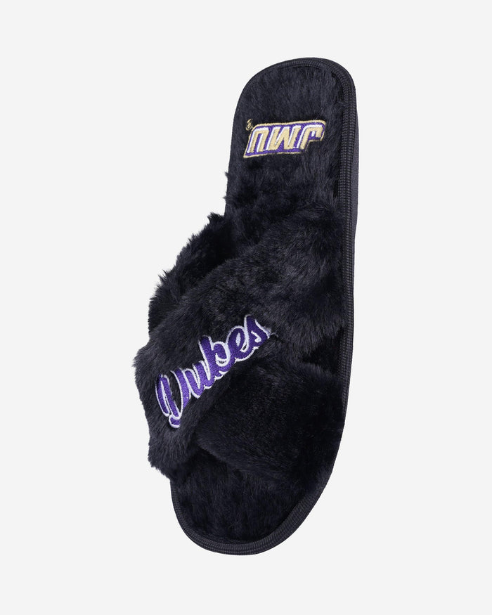 James Madison Dukes Womens Script Wordmark Fur Cross Slide FOCO - FOCO.com