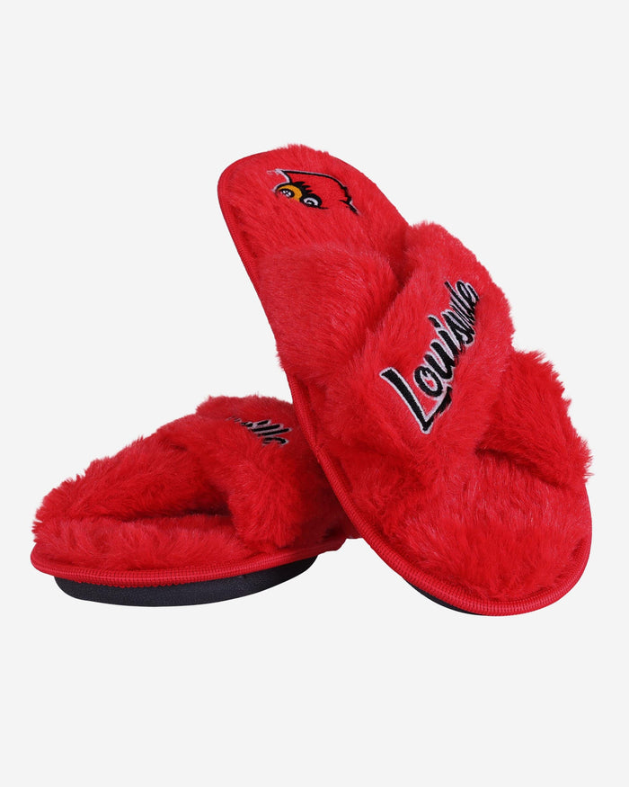 Louisville Cardinals Womens Script Wordmark Fur Cross Slide FOCO - FOCO.com