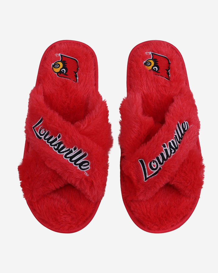 Louisville Cardinals Womens Script Wordmark Fur Cross Slide FOCO S - FOCO.com