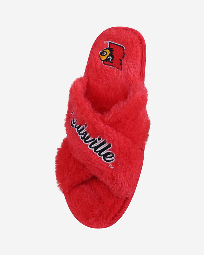 Louisville Cardinals Womens Script Wordmark Fur Cross Slide FOCO - FOCO.com