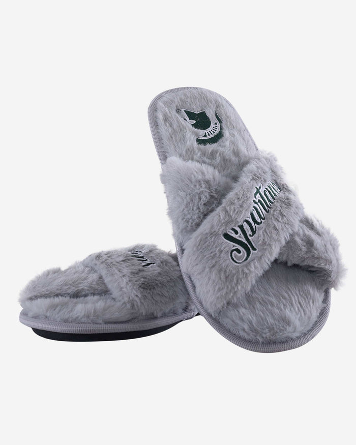 Michigan State Spartans Womens Script Wordmark Fur Cross Slide FOCO - FOCO.com