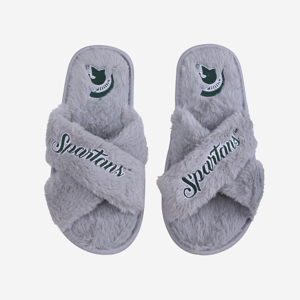 Michigan State Spartans Womens Script Wordmark Fur Cross Slide FOCO S - FOCO.com