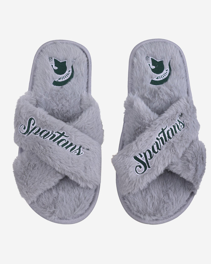 Michigan State Spartans Womens Script Wordmark Fur Cross Slide FOCO S - FOCO.com