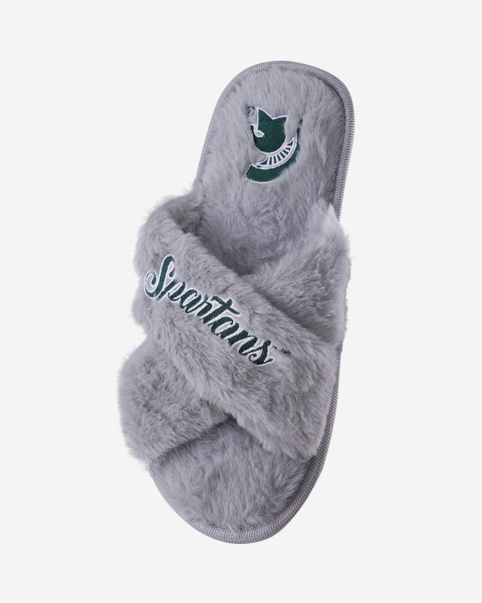 Michigan State Spartans Womens Script Wordmark Fur Cross Slide FOCO - FOCO.com