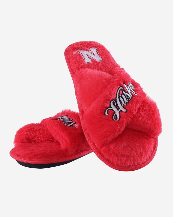 Nebraska Cornhuskers Womens Script Wordmark Fur Cross Slide FOCO - FOCO.com