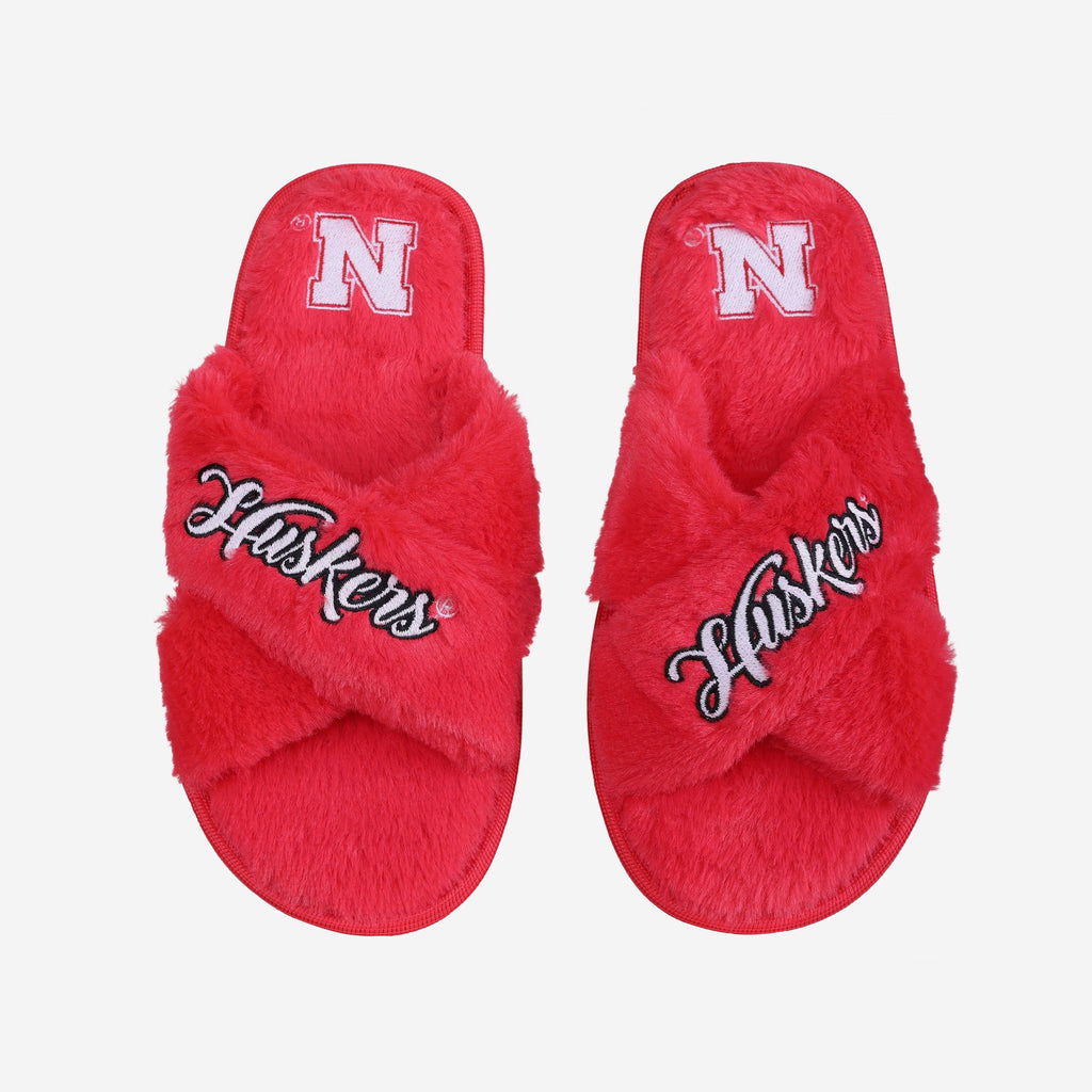 Nebraska Cornhuskers Womens Script Wordmark Fur Cross Slide FOCO S - FOCO.com