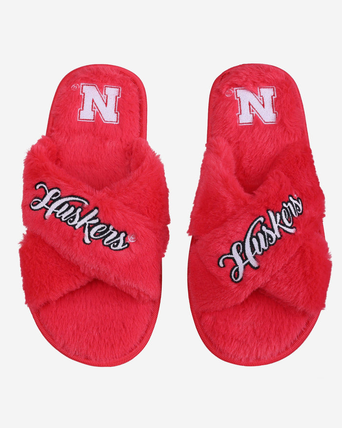 Nebraska Cornhuskers Womens Script Wordmark Fur Cross Slide FOCO S - FOCO.com