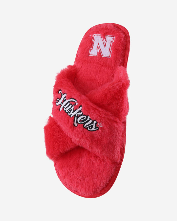 Nebraska Cornhuskers Womens Script Wordmark Fur Cross Slide FOCO - FOCO.com