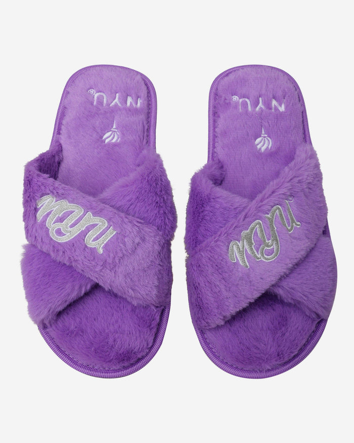 NYU Violets Womens Script Wordmark Fur Cross Slide FOCO S - FOCO.com