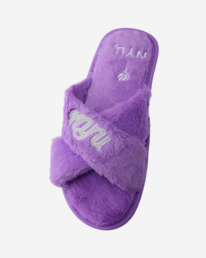 NYU Violets Womens Script Wordmark Fur Cross Slide FOCO - FOCO.com