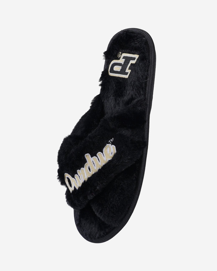 Purdue Boilermakers Womens Script Wordmark Fur Cross Slide FOCO - FOCO.com