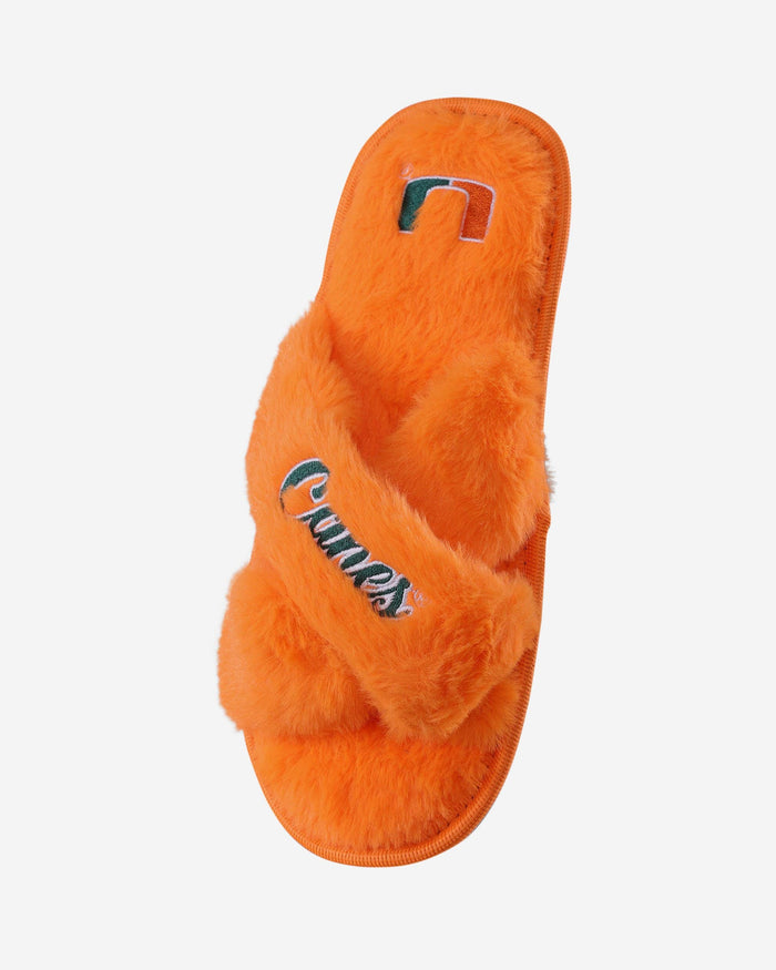 Miami Hurricanes Womens Script Wordmark Fur Cross Slide FOCO - FOCO.com