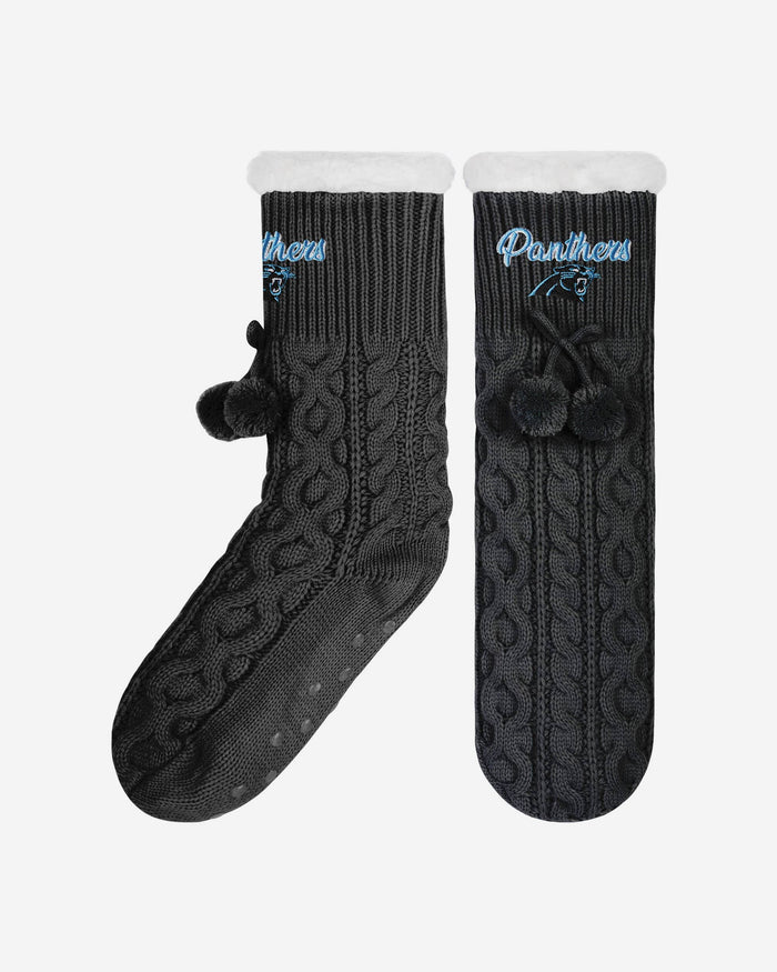 Carolina Panthers Womens Cable Knit Footy Slipper Socks FOCO - FOCO.com