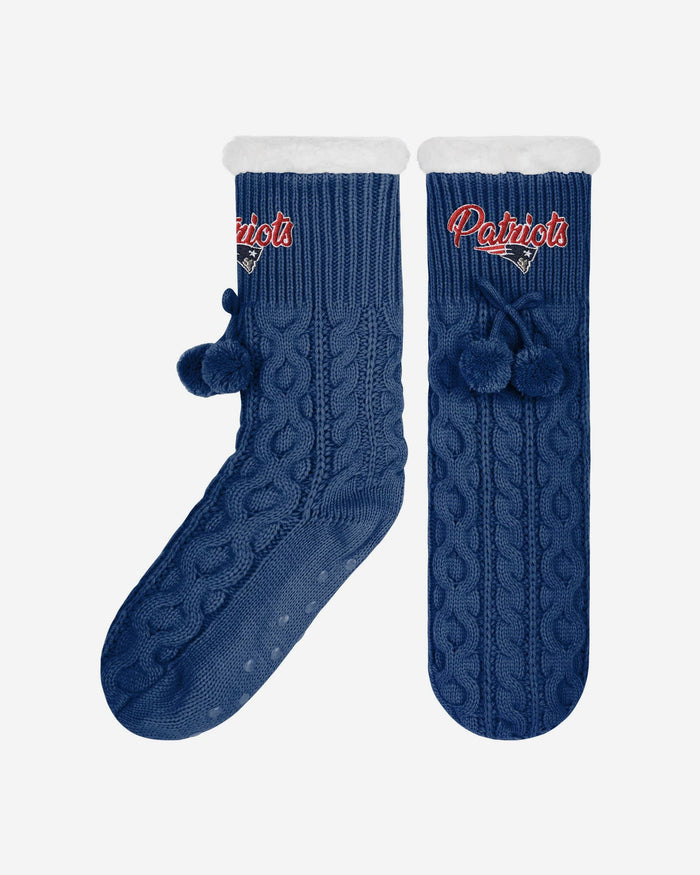 New England Patriots Womens Cable Knit Footy Slipper Socks FOCO - FOCO.com