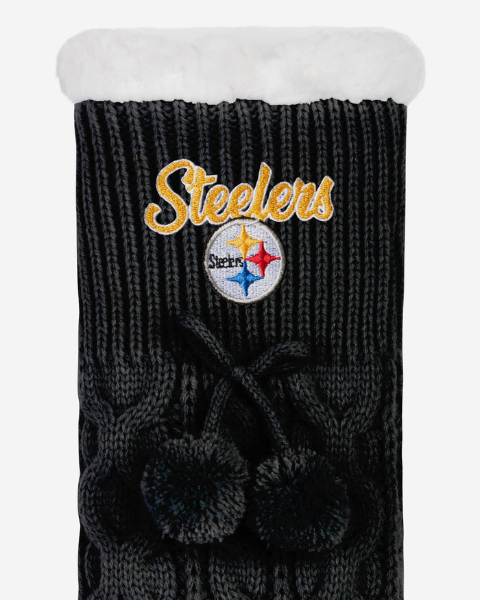 Pittsburgh Steelers Womens Cable Knit Footy Slipper Socks FOCO - FOCO.com