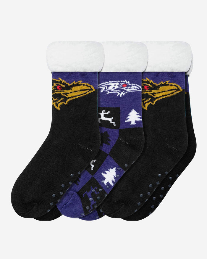 Baltimore Ravens Womens Fan Footy 3 Pack Slipper Socks FOCO - FOCO.com