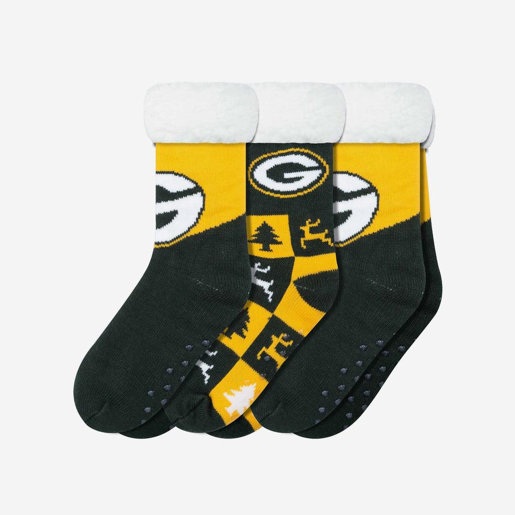 Green Bay Packers Womens Fan Footy 3 Pack Slipper Socks FOCO - FOCO.com