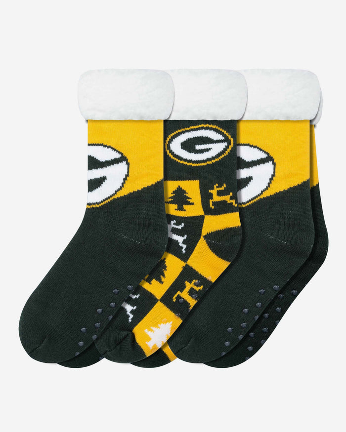 Green Bay Packers Womens Fan Footy 3 Pack Slipper Socks FOCO - FOCO.com