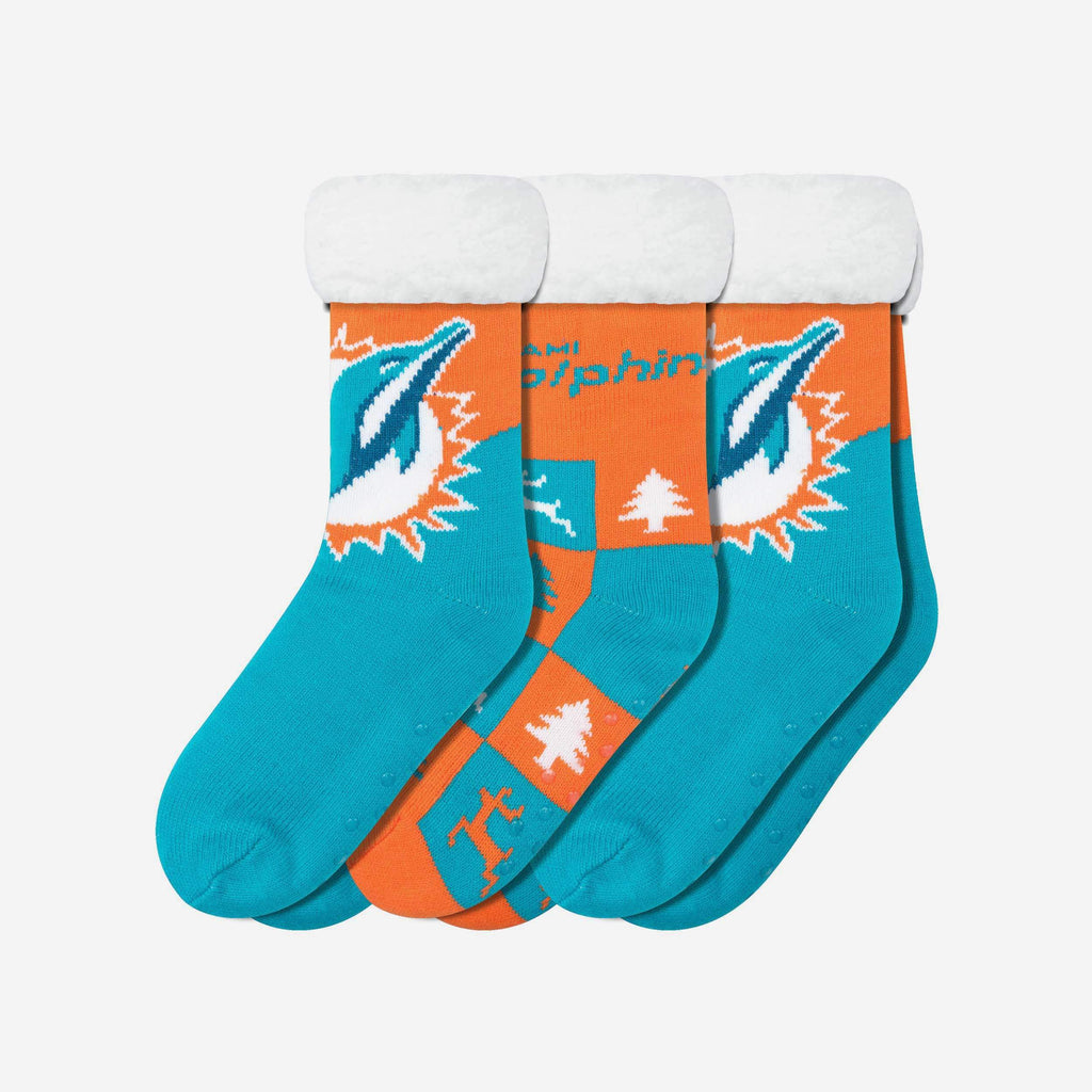 Miami Dolphins Womens Fan Footy 3 Pack Slipper Socks FOCO - FOCO.com