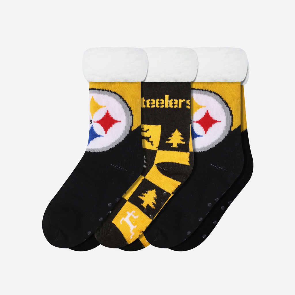 Pittsburgh Steelers Womens Fan Footy 3 Pack Slipper Socks FOCO - FOCO.com