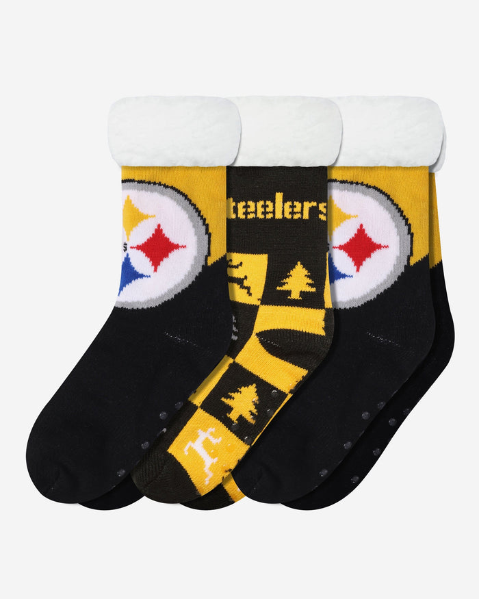 Pittsburgh Steelers Womens Fan Footy 3 Pack Slipper Socks FOCO - FOCO.com