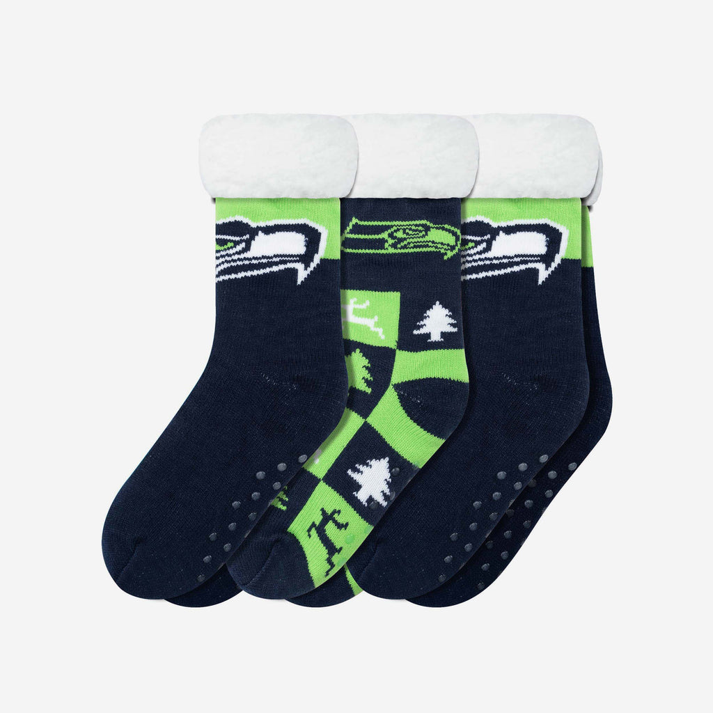 Seattle Seahawks Womens Fan Footy 3 Pack Slipper Socks FOCO - FOCO.com