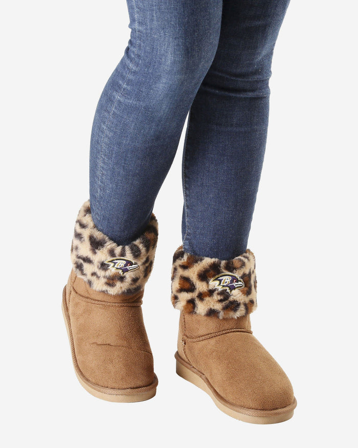 Baltimore Ravens Womens Cheetah Fur Boot FOCO - FOCO.com