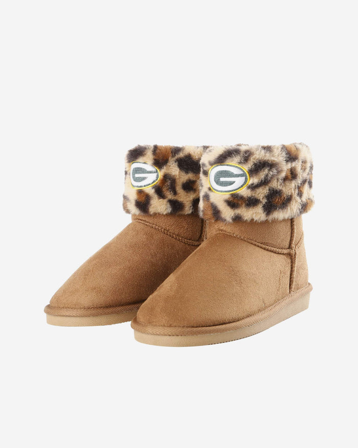 Green Bay Packers Womens Cheetah Fur Boot FOCO - FOCO.com