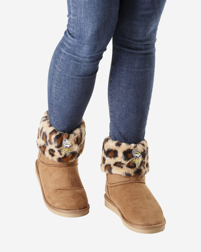 Minnesota Vikings Womens Cheetah Fur Boot FOCO - FOCO.com