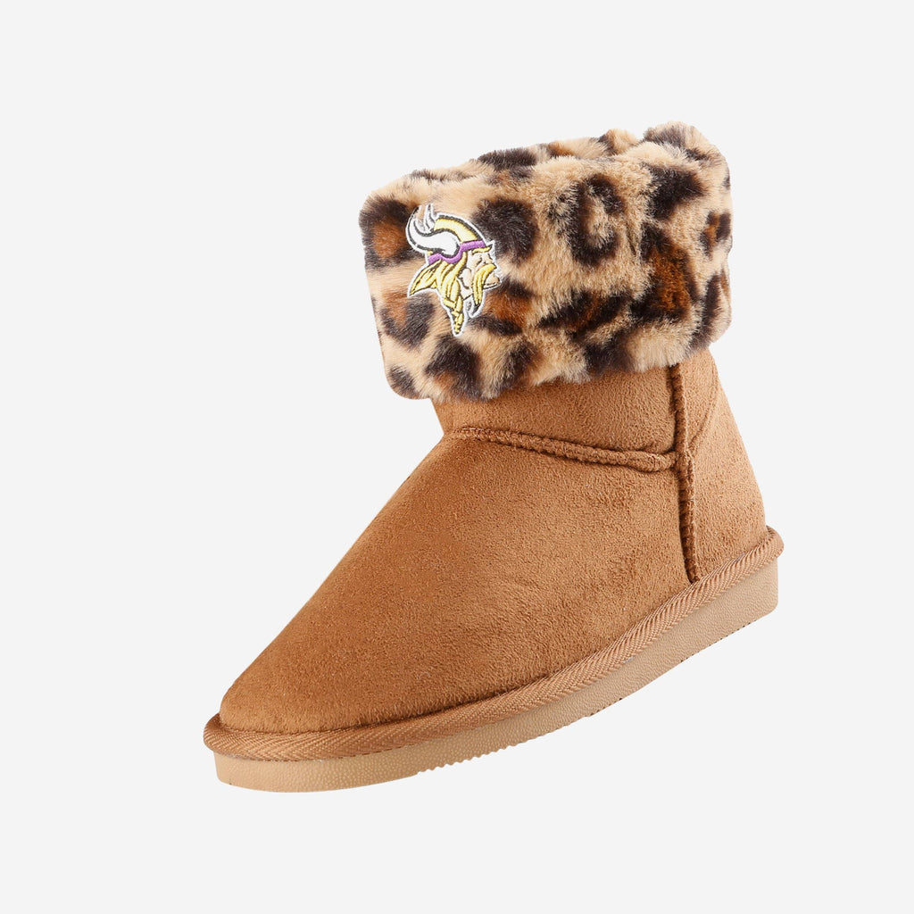 Minnesota Vikings Womens Cheetah Fur Boot FOCO - FOCO.com