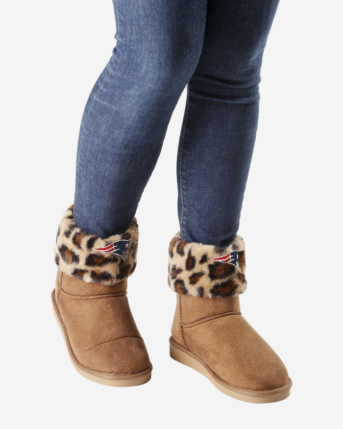 New England Patriots Womens Cheetah Fur Boot FOCO - FOCO.com