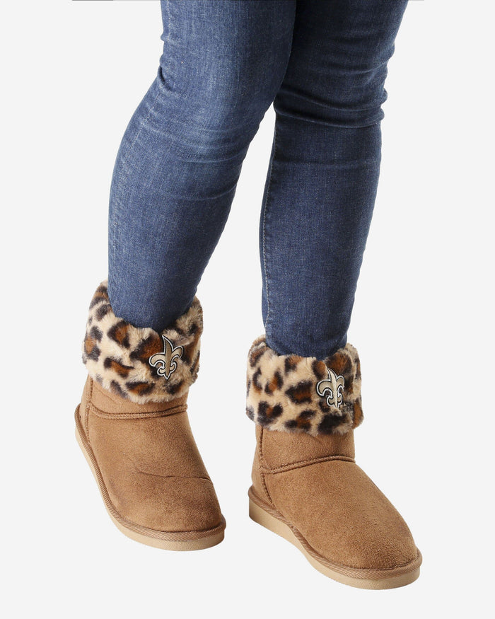 New Orleans Saints Womens Cheetah Fur Boot FOCO - FOCO.com