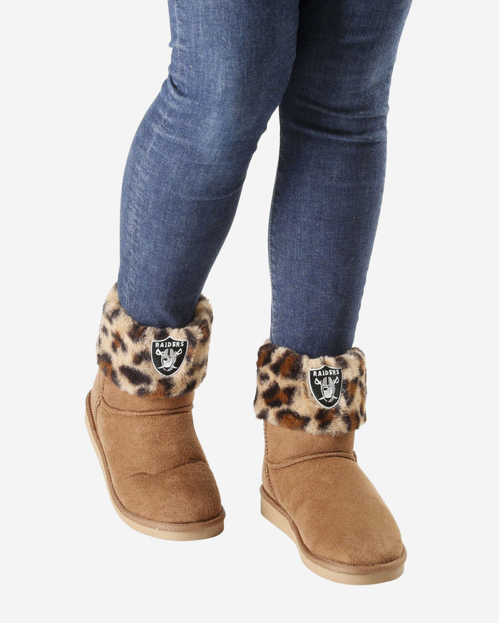 Las Vegas Raiders Womens Cheetah Fur Boot FOCO - FOCO.com