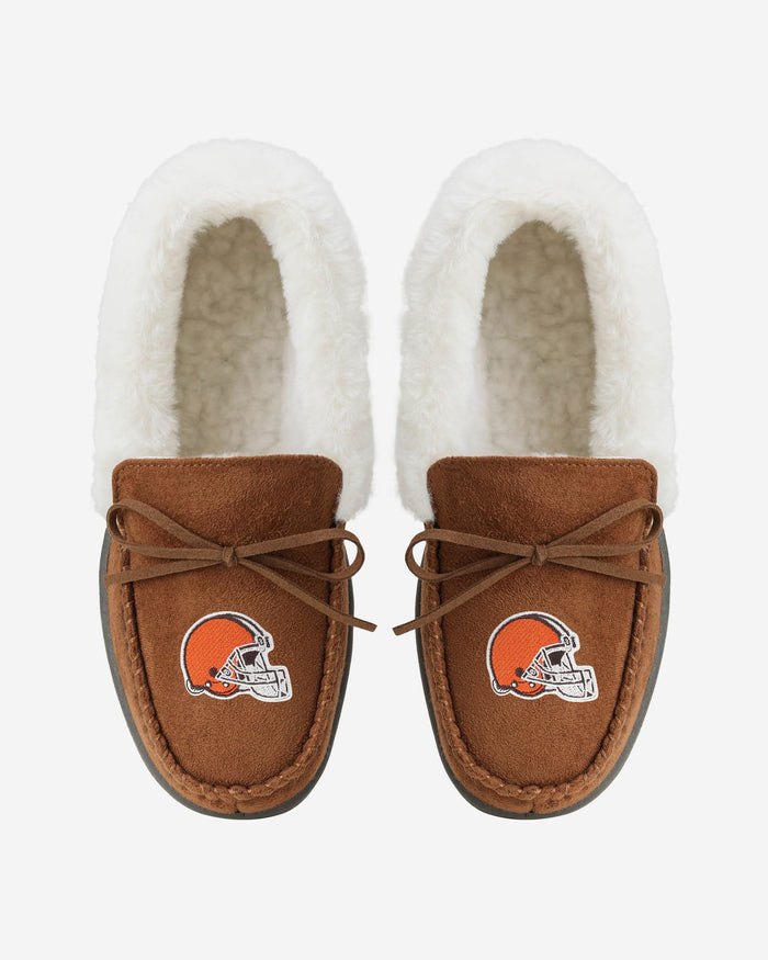 Cleveland Browns Womens Tan Moccasin Slipper FOCO - FOCO.com