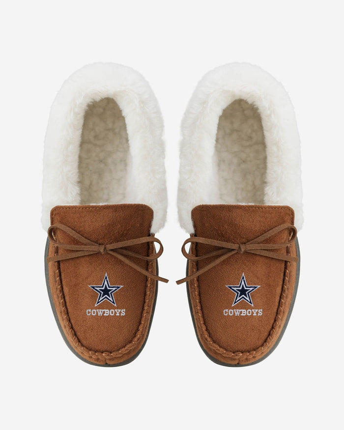 Dallas Cowboys Womens Tan Moccasin Slipper FOCO - FOCO.com